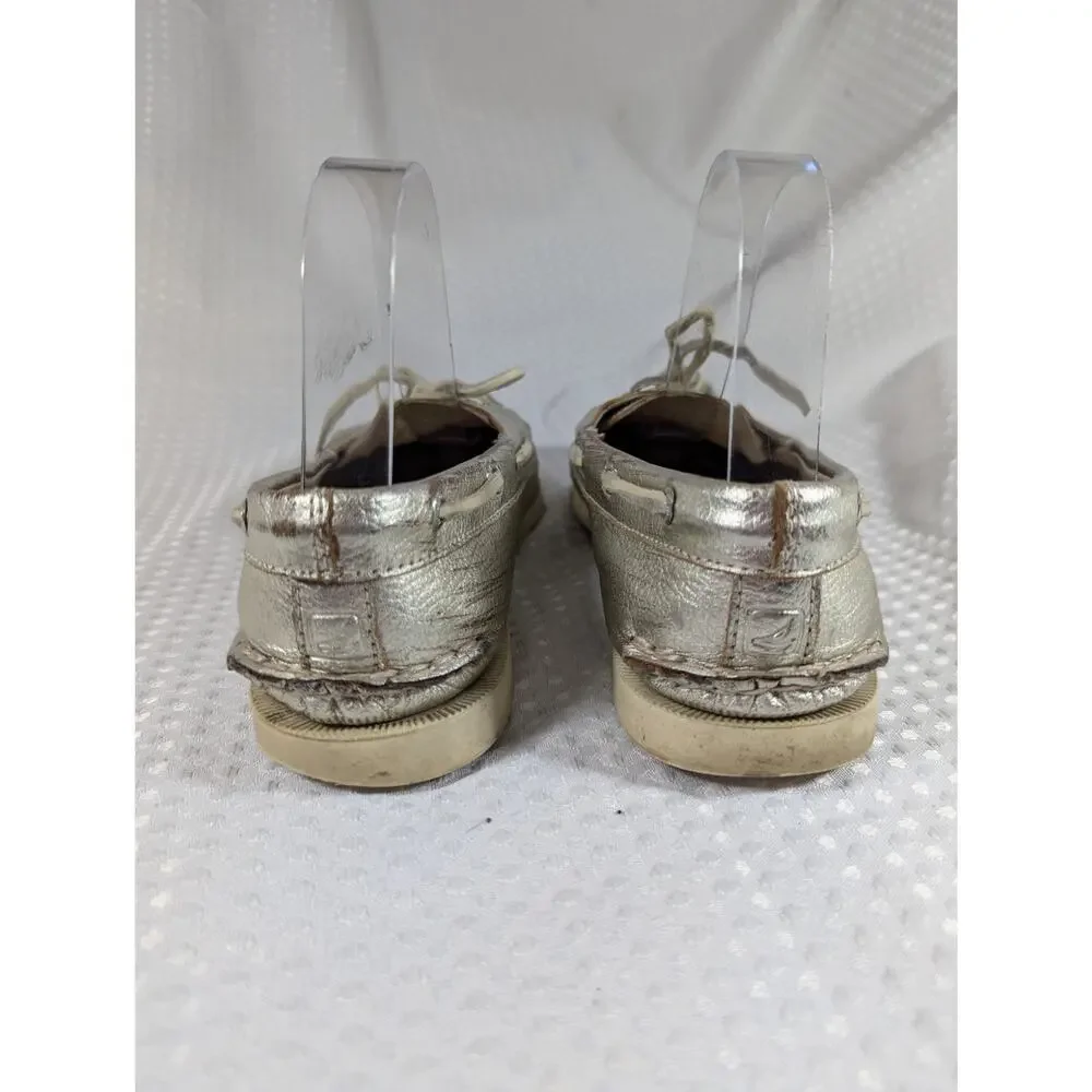 SPERRY TOPSIDER! GOLD GENUINE LEATHER BOAT SHOES NON-MARKING WHITE SOLE! SZ 9.5M